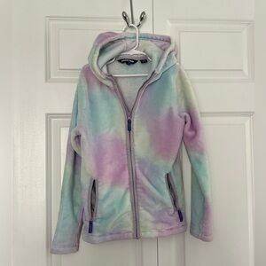 Land’s End Pastel Tie Dye Plush Jacket Zip Up Girls size 10-12 Medium